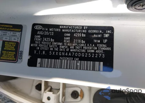 2013 Kia Optima Ex from USA, damaged, VIN 5XXGN4A70DG252273